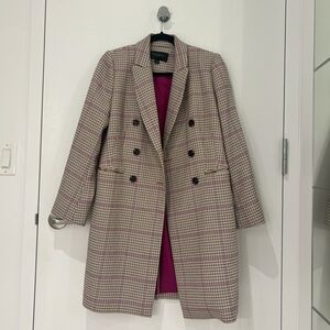 Ann Taylor Plaid Double-Breasted Blazer with Pink Lining